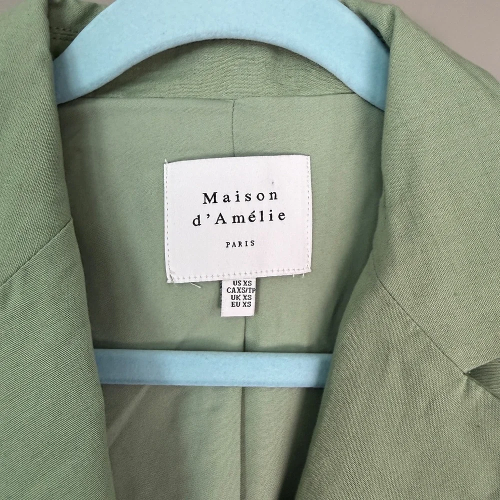 Maison d'Amélie Paris Sage Green Cropped Short Sleeve Blazer Size XS